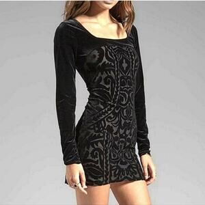 Free People Boogie Nights Black Damask Brocade XS Dress